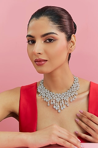 White Finish Zircon Necklace by Aster