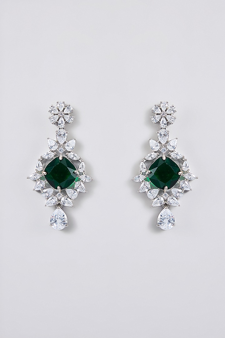 White Finish Emerald Stone Dangler Earrings by Aster at Pernia's Pop Up Shop