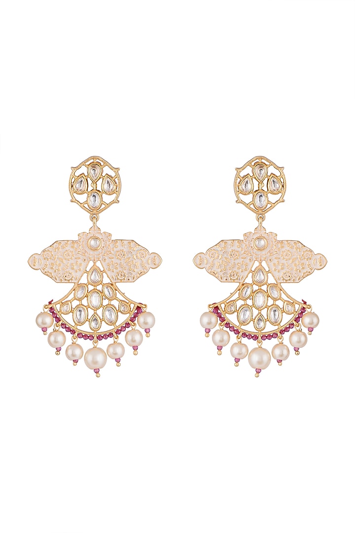 Gold Rhodium Finish Enameled Kunda & Faux Pearl Earrings by Aster at Pernia's Pop Up Shop