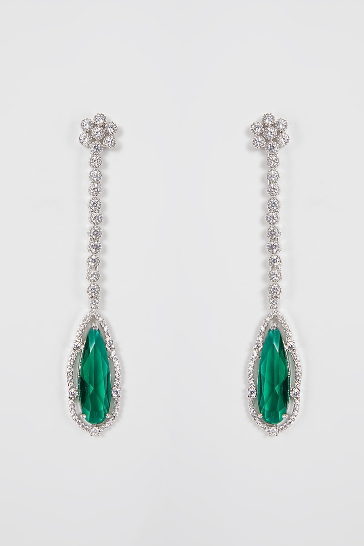White Finish Green Stone & Diamond Earrings by Aster at Pernia's Pop Up Shop