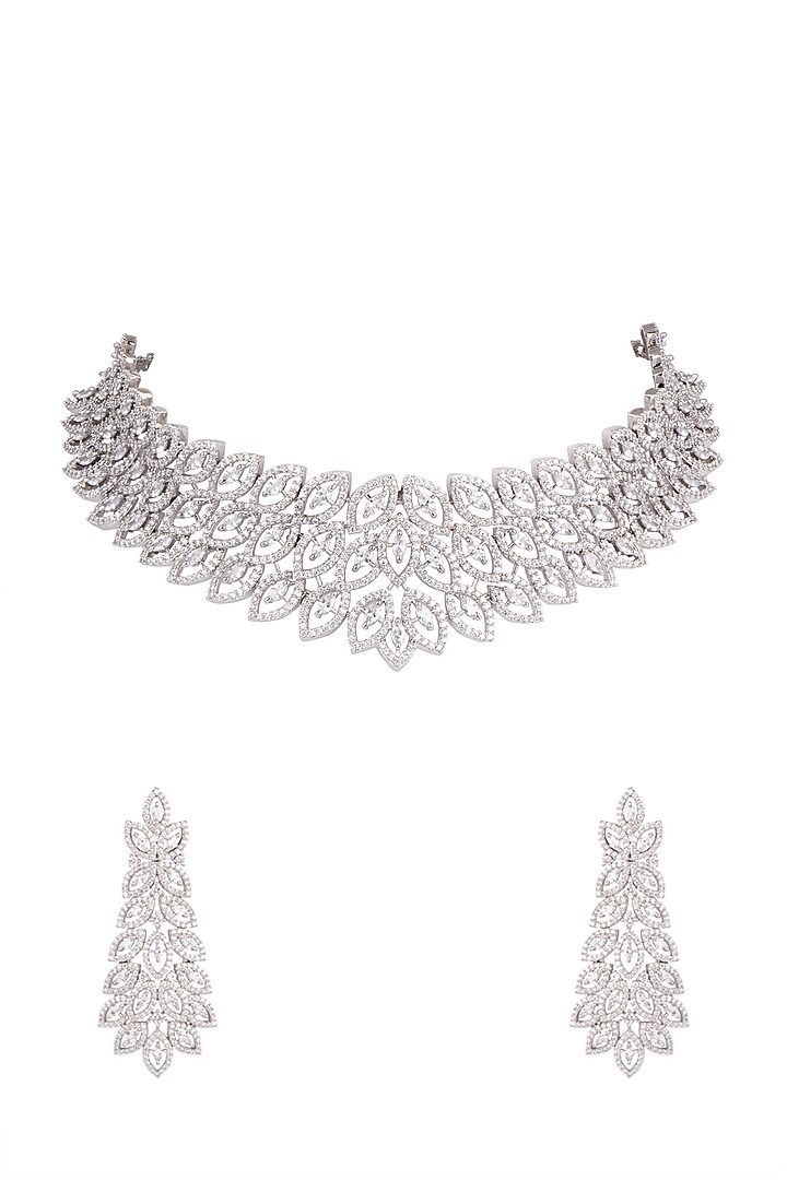 White Finish Diamond Necklace Set by Aster at Pernia's Pop Up Shop