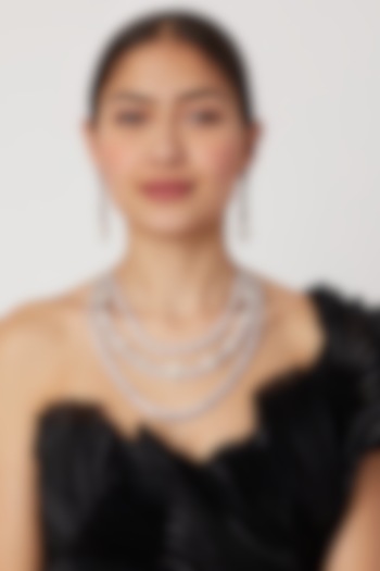 White Finish Diamond Layered Necklace Set by Aster at Pernia's Pop Up Shop
