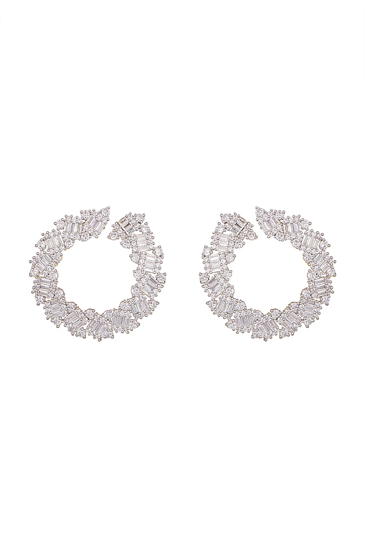 Gold Finish Diamond Curved Earrings by Aster at Pernia's Pop Up Shop