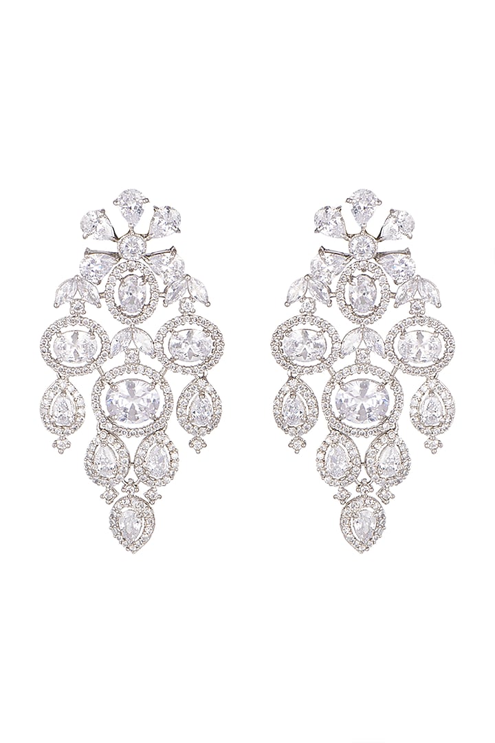 White Finish Stud Earrings With Diamonds by Aster at Pernia's Pop Up Shop
