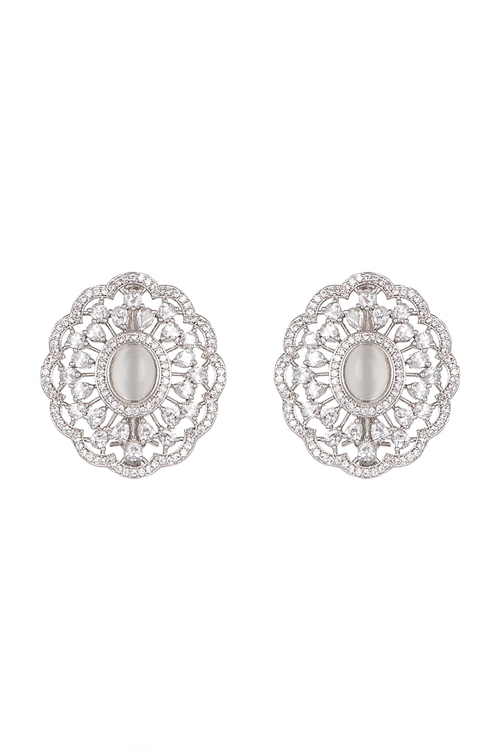 White Finish Stone Stud Earrings by Aster at Pernia's Pop Up Shop