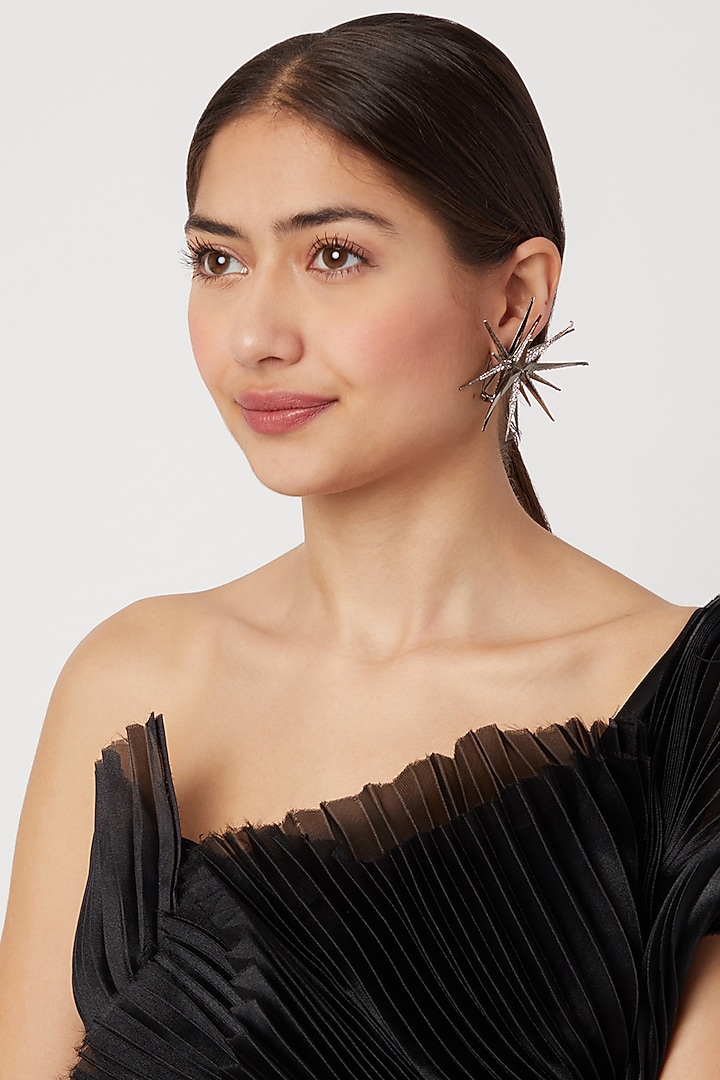 Black Rhodium Finish Spiked Earrings by Aster at Pernia's Pop Up Shop