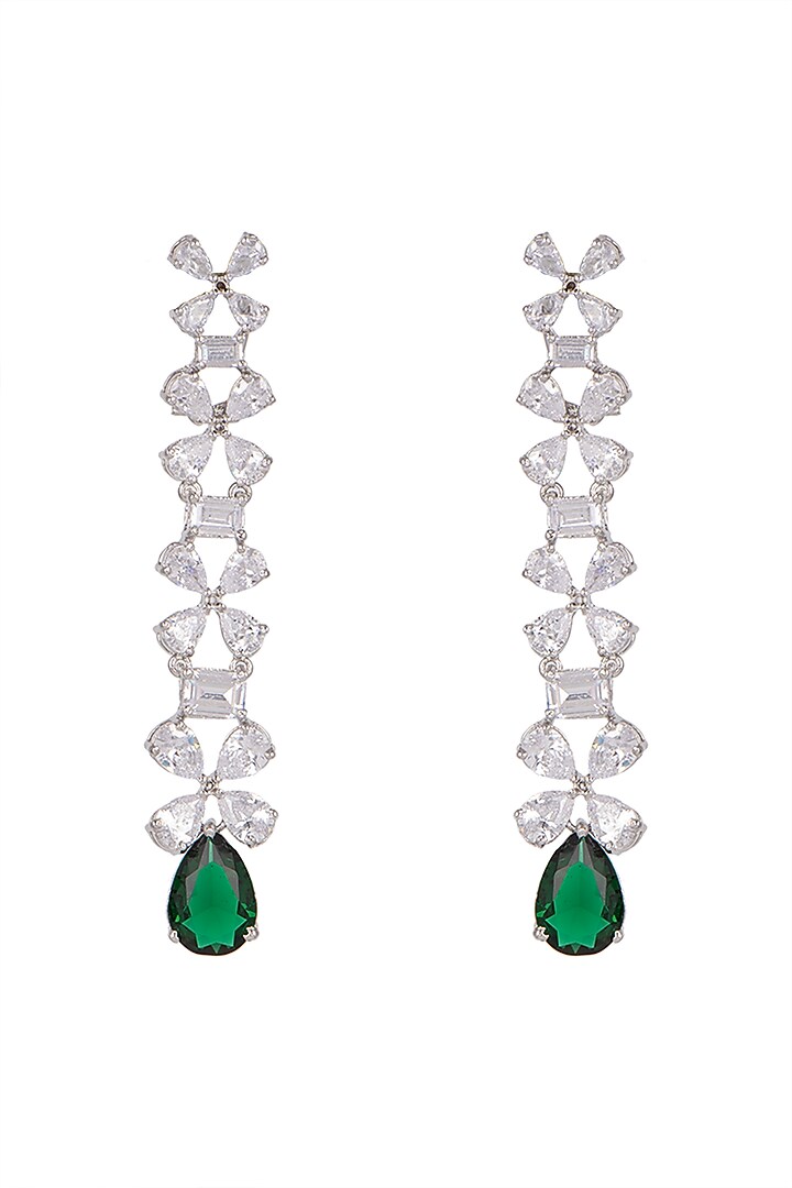 White Finish Green Stone Dangler Earrings by Aster at Pernia's Pop Up Shop