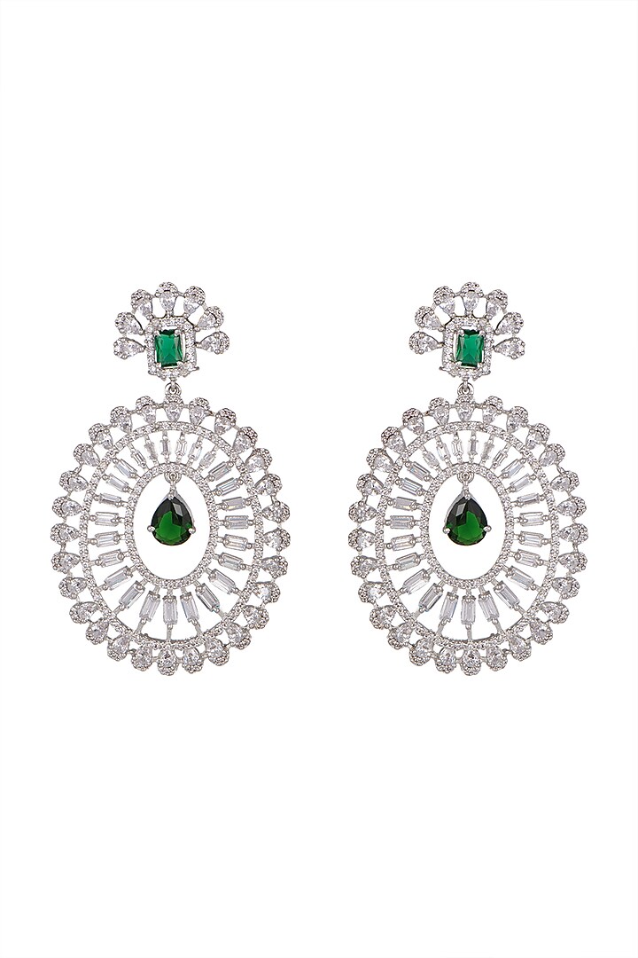 White Finish Green Stone Earrings by Aster at Pernia's Pop Up Shop