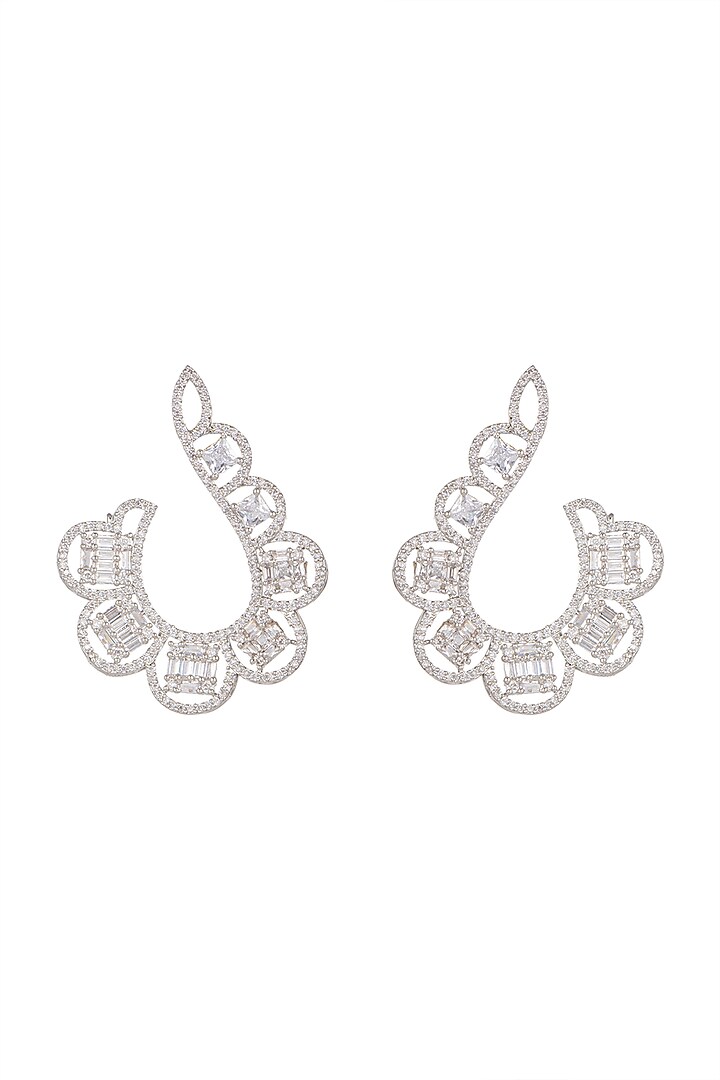 White Finish Curved Diamond Earrings by Aster at Pernia's Pop Up Shop