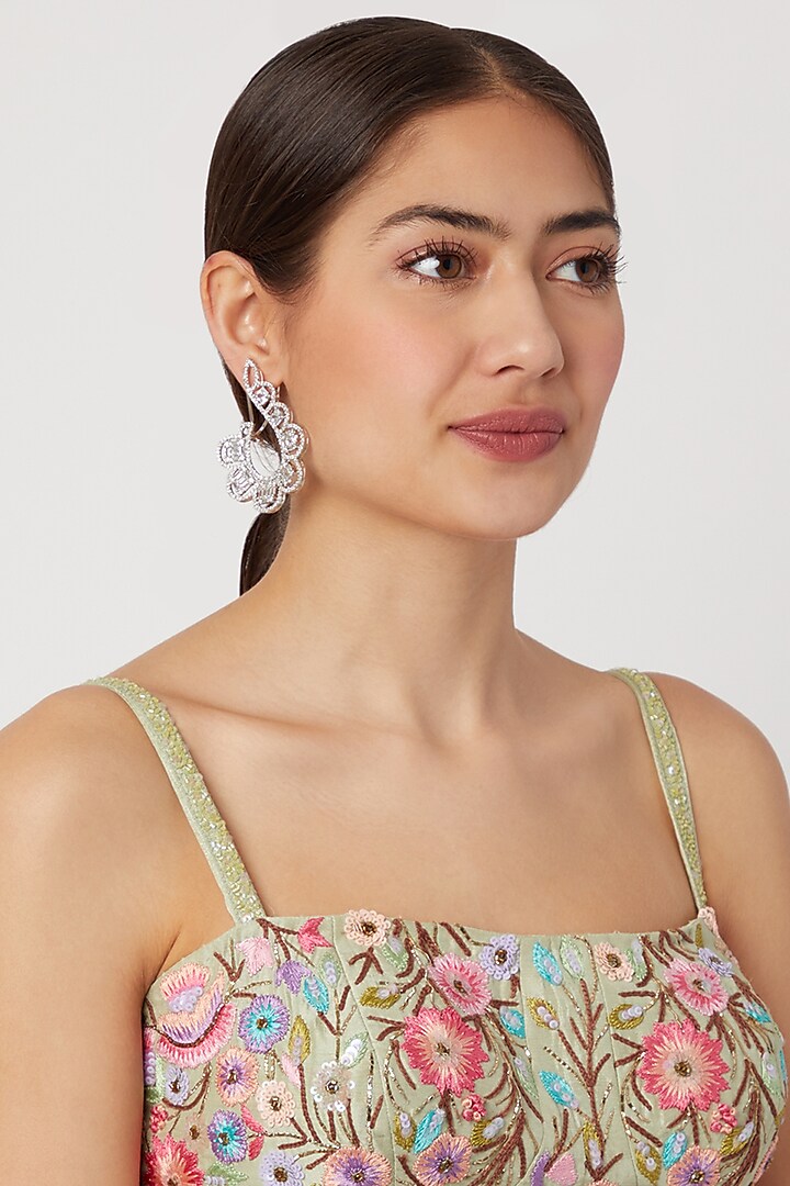 White Finish Curved Diamond Earrings by Aster