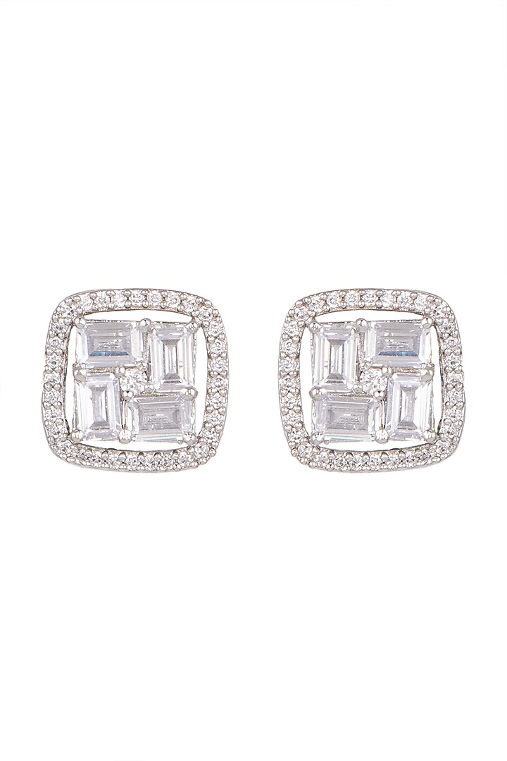White Finish Faux Diamond Stud Earrings by Aster at Pernia's Pop Up Shop