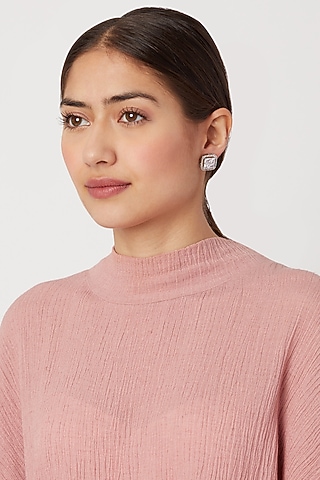 White Finish Faux Diamond Stud Earrings by Aster