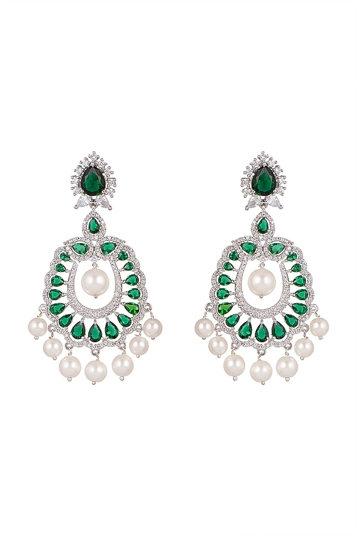 White Finish Green Stone Earrings by Aster at Pernia's Pop Up Shop