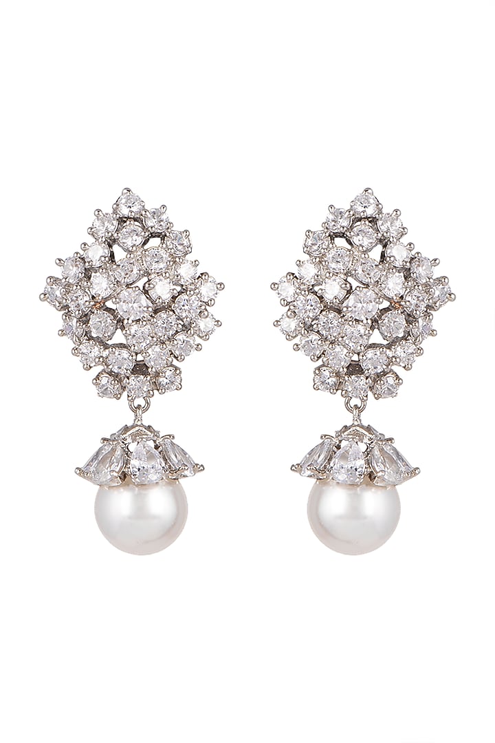 White Finish Pearl Cluster Earrings by Aster at Pernia's Pop Up Shop