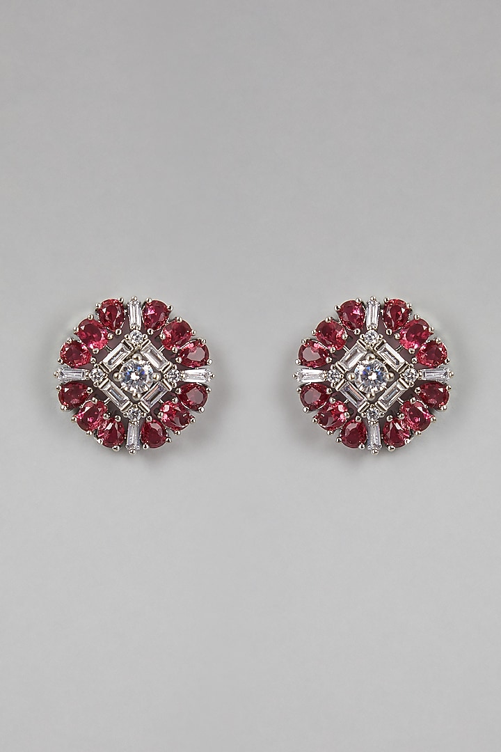 White Finish Faux Diamond Stud Earrings by Aster at Pernia's Pop Up Shop