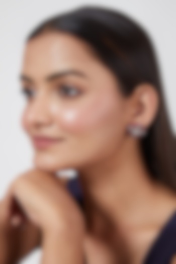 White Finish Faux Diamond Stud Earrings by Aster at Pernia's Pop Up Shop