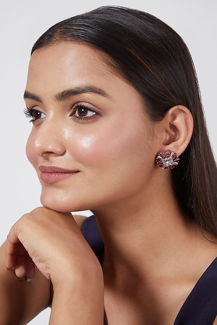 White Finish Faux Diamond Stud Earrings by Aster at Pernia's Pop Up Shop