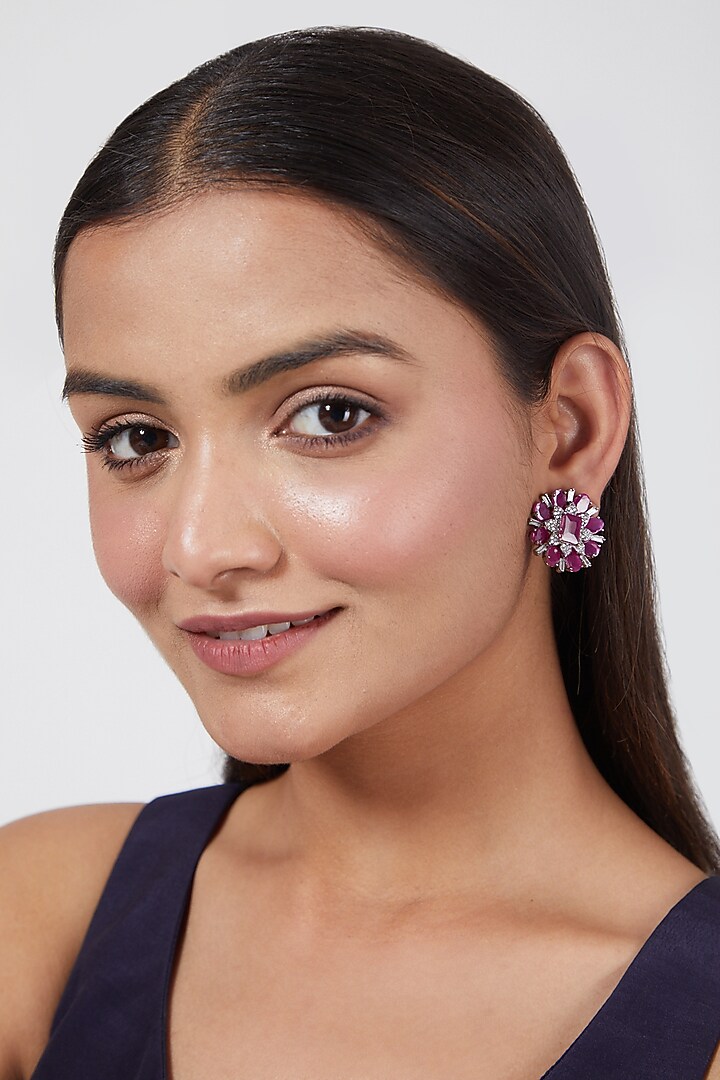 White Finish Diamond Hoop Earrings by Aster at Pernia's Pop Up Shop
