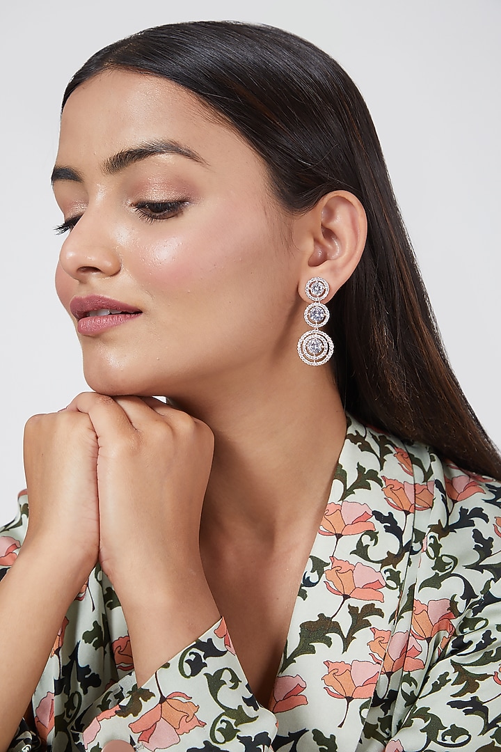 Rose Gold Finish Faux Diamond Earrings by Aster at Pernia's Pop Up Shop