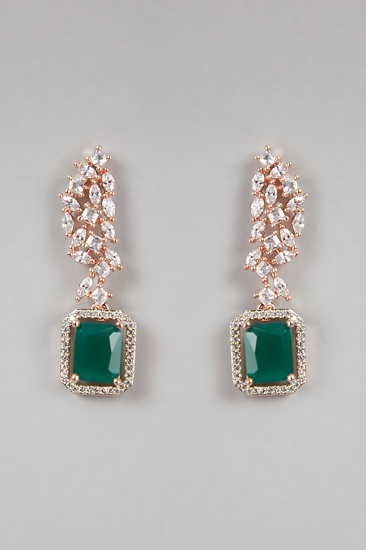 Rose Gold Finish Green Stone Earrings by Aster at Pernia's Pop Up Shop