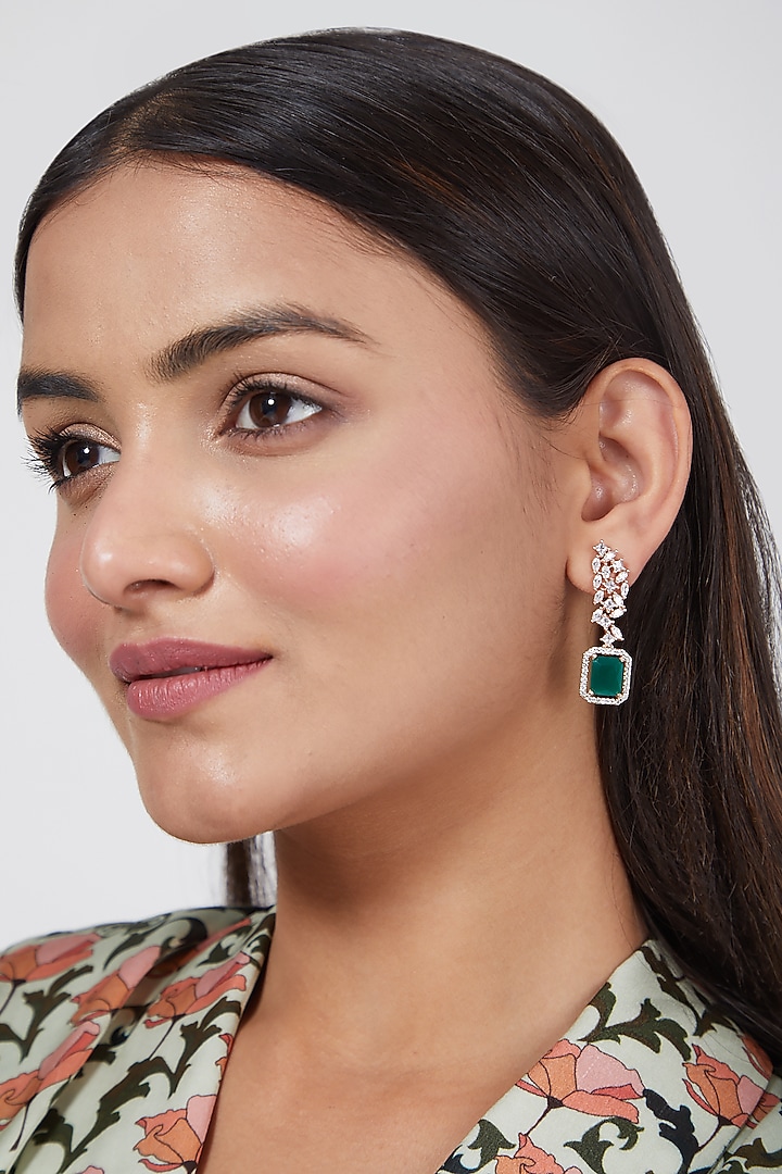 Rose Gold Finish Green Stone Earrings by Aster at Pernia's Pop Up Shop