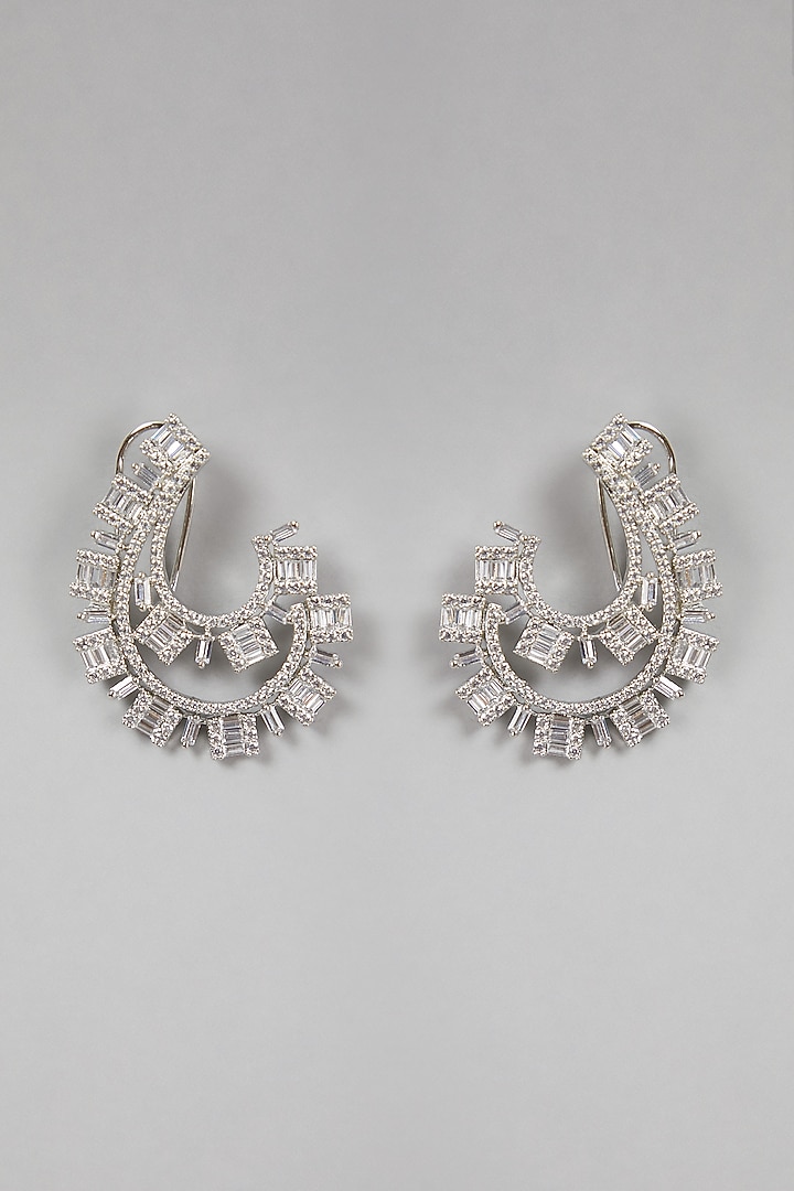 White Finish Faux Diamond Hoop Earrings by Aster at Pernia's Pop Up Shop
