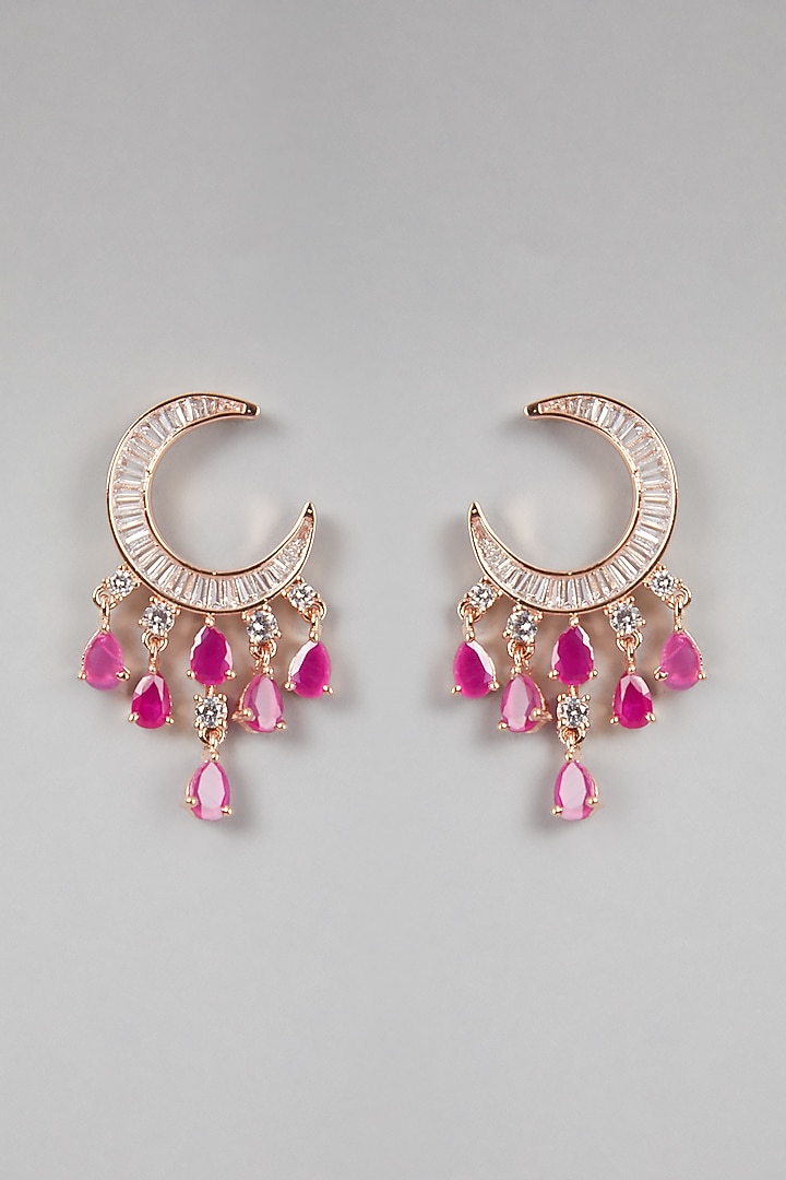 Rose Gold Finish Faux Diamond Hoop Earrings by Aster at Pernia's Pop Up Shop