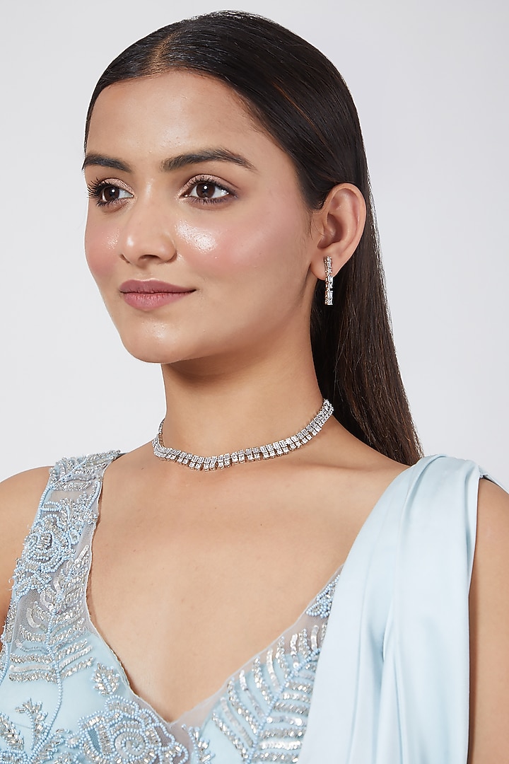 White Finish Diamond Necklace Set by Aster at Pernia's Pop Up Shop