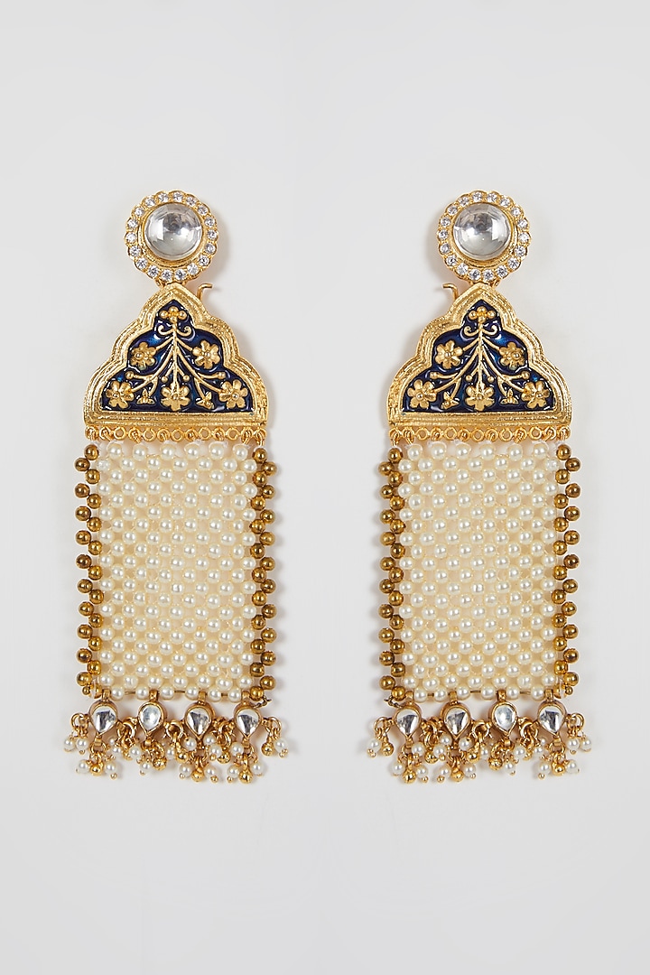 Gold Finish Kundan Polki Meenakari Earrings by Aster at Pernia's Pop Up Shop