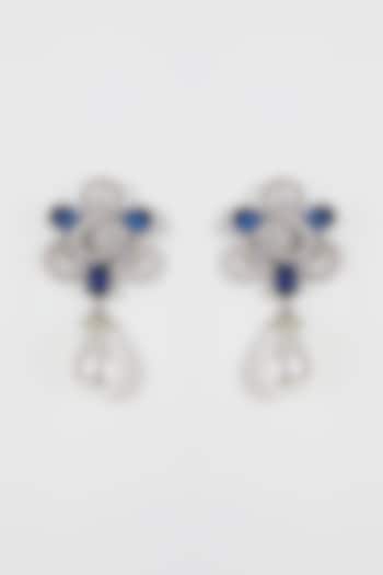 White Finish Blue Stone & Diamond Earrings by Aster