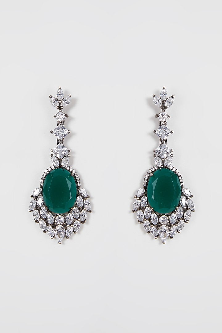 Black Rhodium Finish Green Stone Earrings by Aster at Pernia's Pop Up Shop