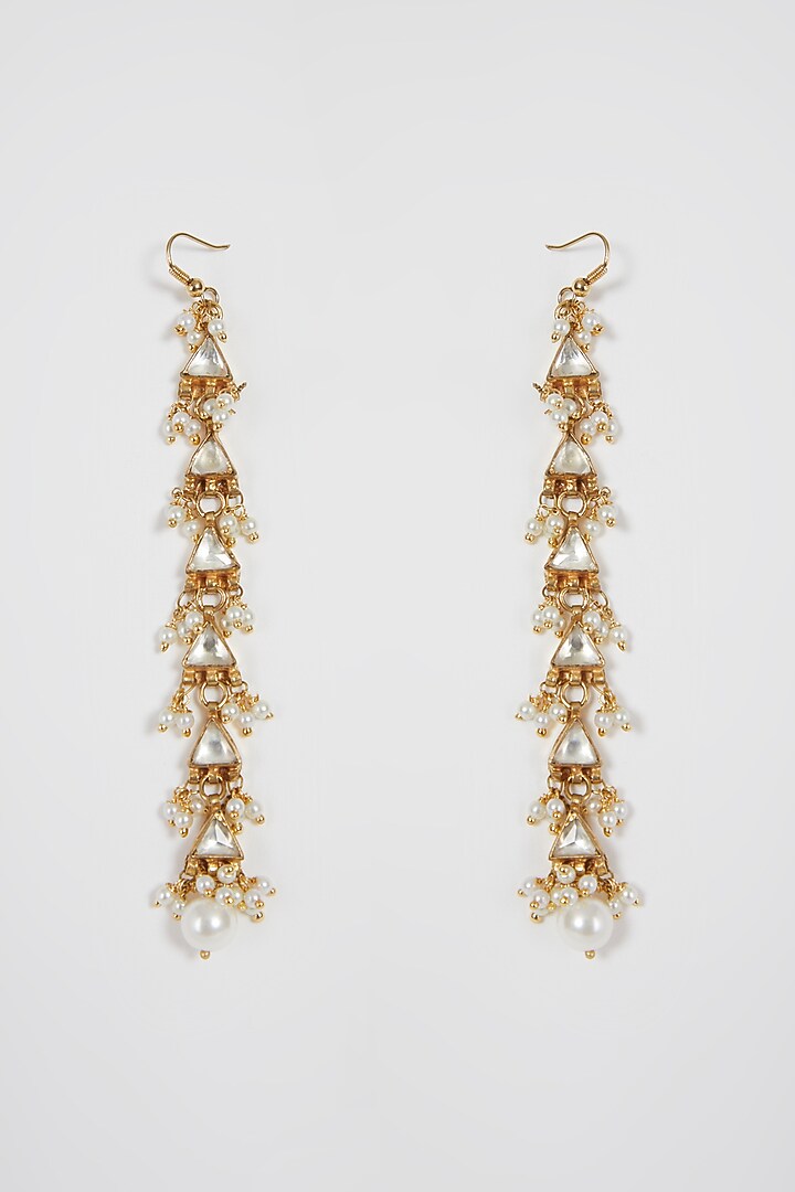 Gold Finish Kundan Polki & Pearl Earrings by Aster at Pernia's Pop Up Shop