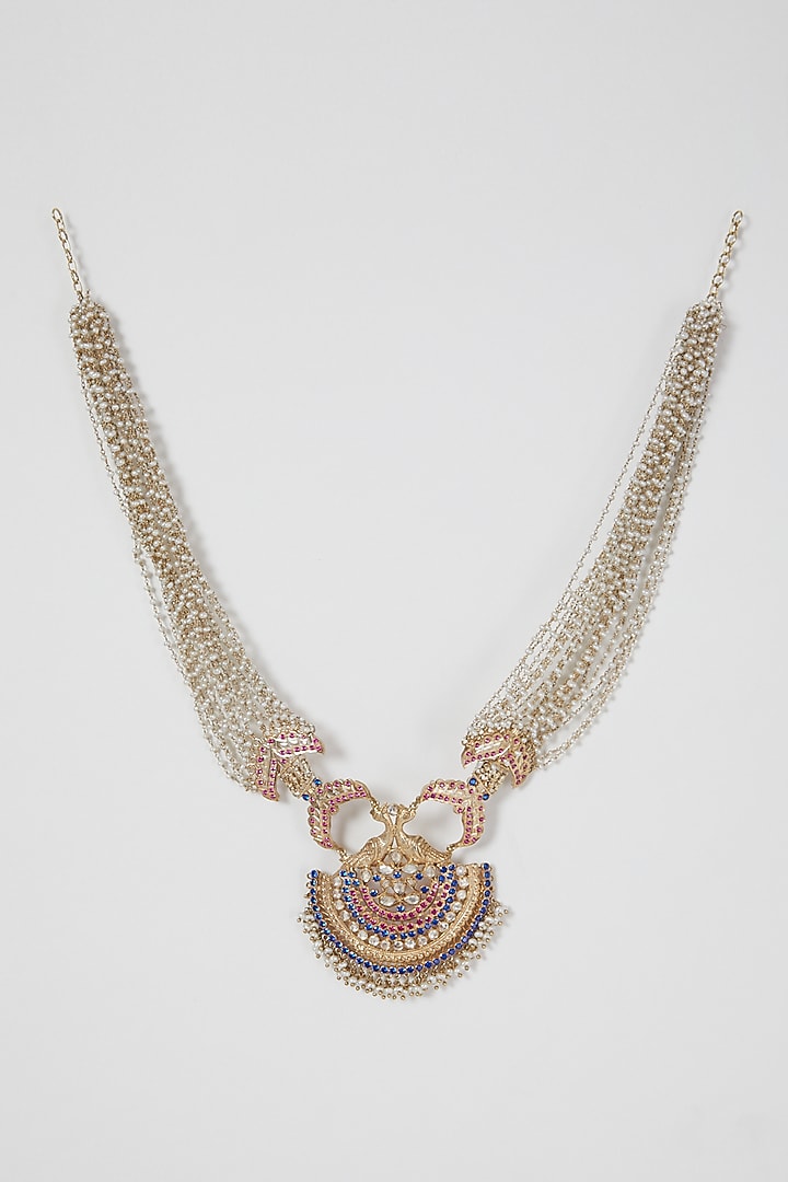 Gold Finish Pearl & Stone Necklace by Aster at Pernia's Pop Up Shop