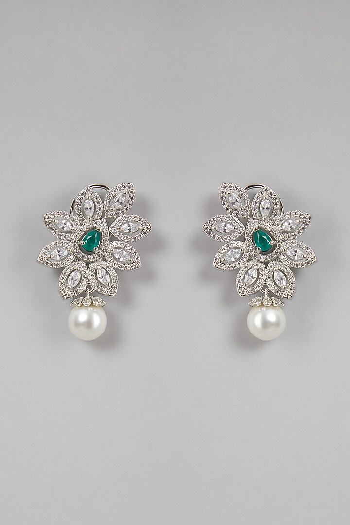 White Finish Pearl & Diamond Earrings by Aster at Pernia's Pop Up Shop