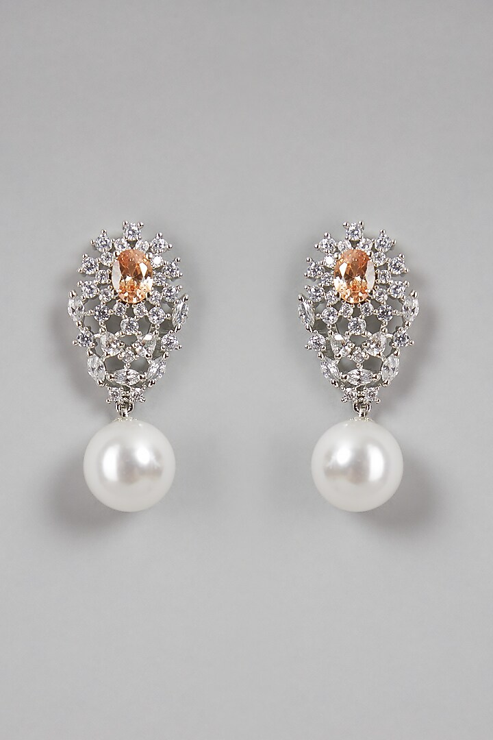 White Finish Pearl Drop Earrings by Aster at Pernia's Pop Up Shop