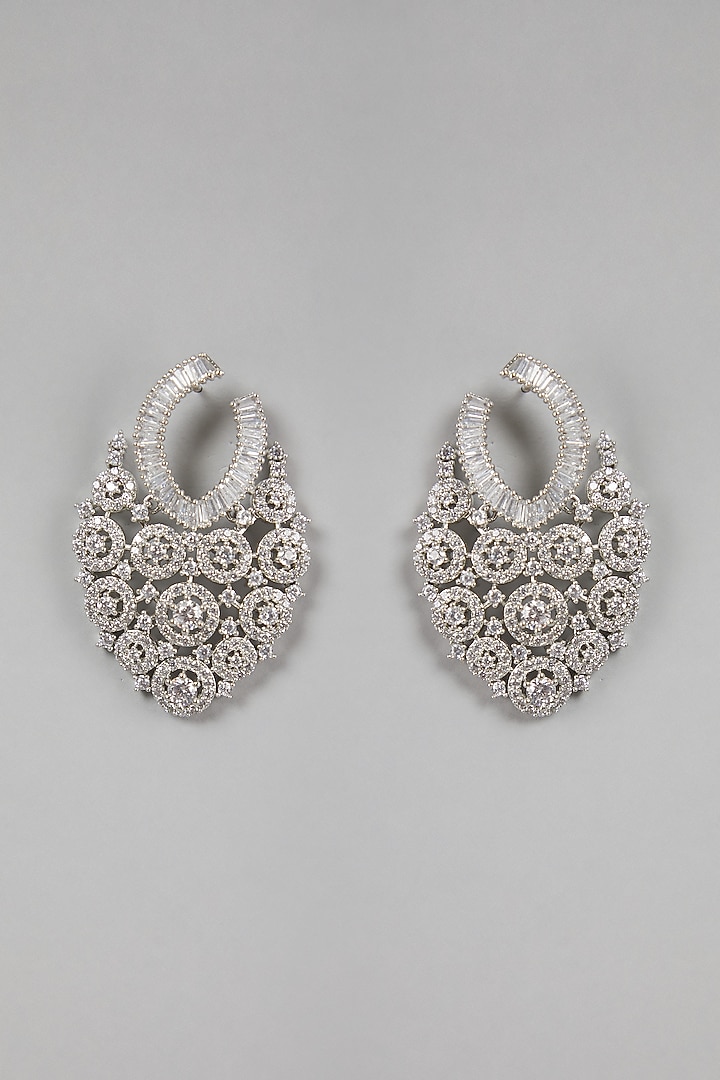 White Finish Baguette & Diamond Earrings by Aster at Pernia's Pop Up Shop