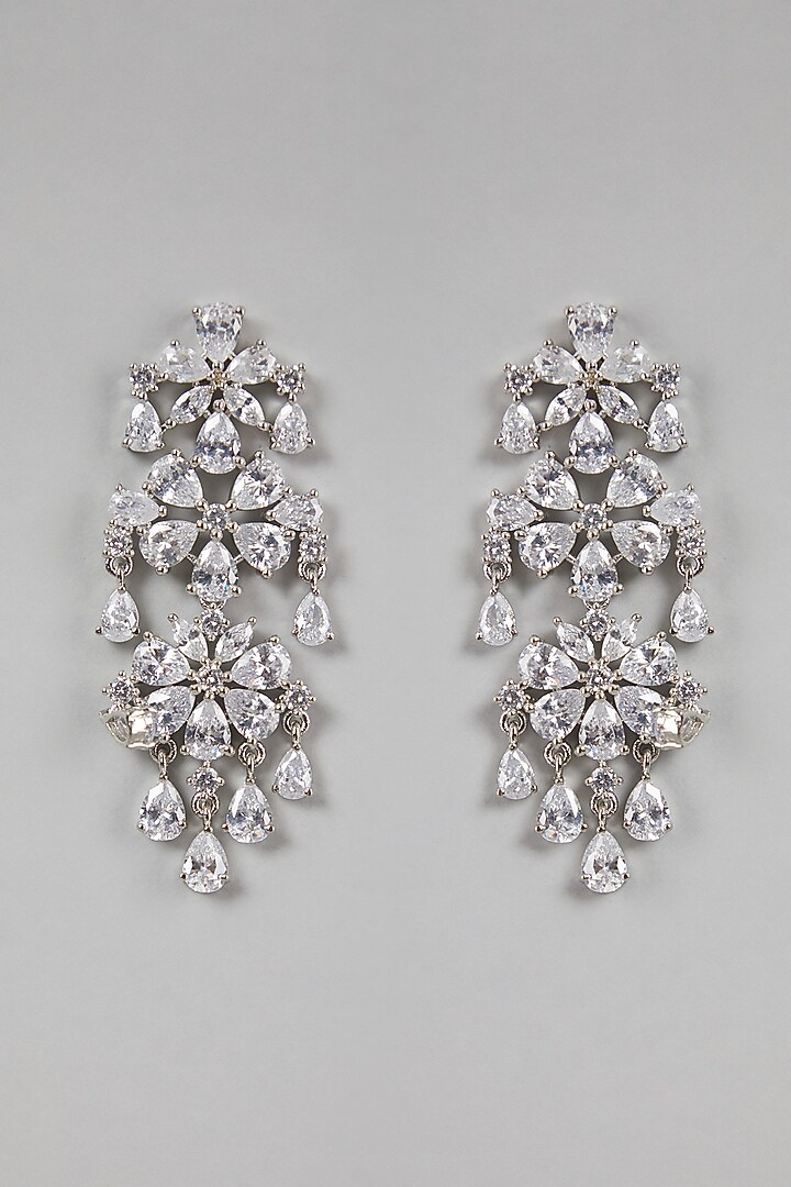 White Finish Zircon & Pearl Dangler Earrings by Aster at Pernia's Pop Up Shop