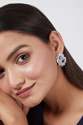 White Finish Stud Earrings by Aster