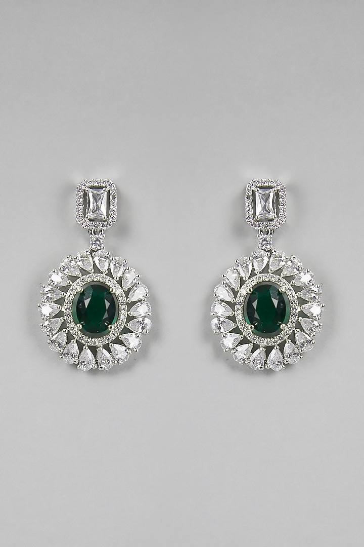 White Finish Green Stone & Zircon Dangler Earrings by Aster at Pernia's Pop Up Shop