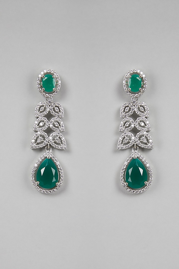 White Finish Zircon & Green Stone Necklace Set by Aster at Pernia's Pop Up Shop