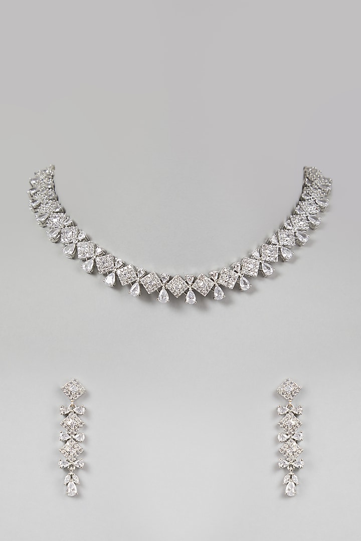 White Finish Zircon Choker Necklace Set by Aster at Pernia's Pop Up Shop
