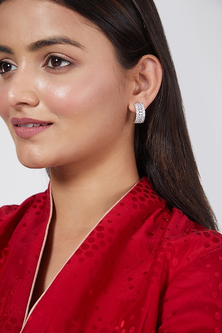 White Finish Zircon Stud Earrings by Aster at Pernia's Pop Up Shop