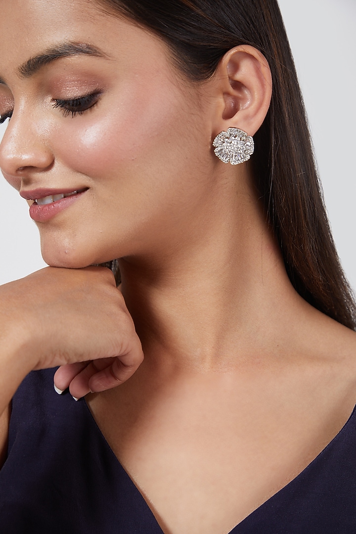 White Finish Stud Earrings by Aster at Pernia's Pop Up Shop