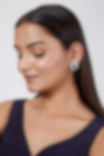 White Finish Zircon & Green Stone Earrings by Aster at Pernia's Pop Up Shop