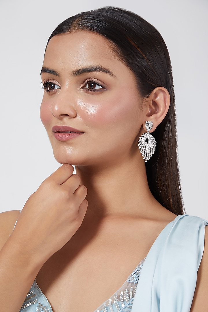 White Finish Zircon Earrings by Aster at Pernia's Pop Up Shop