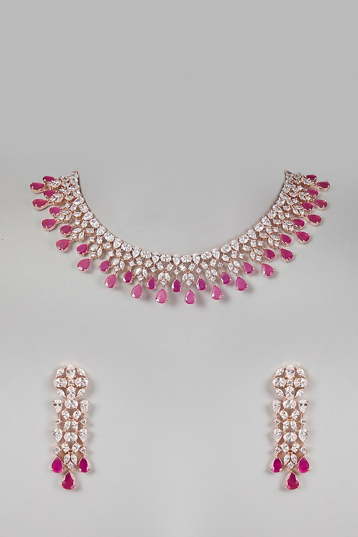 Rose Gold Finish Faux Diamonds Necklace Set by Aster at Pernia's Pop Up Shop