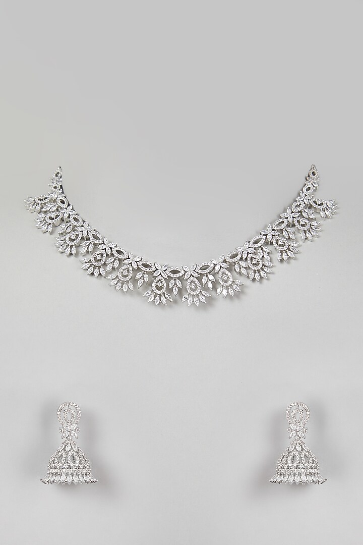 White Finish Faux Diamonds Sleak Necklace Set by Aster at Pernia's Pop Up Shop