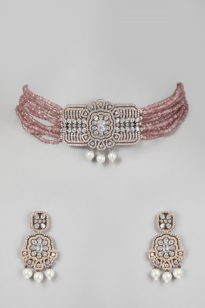 Rose Gold & White Finish Necklace Set by Aster at Pernia's Pop Up Shop