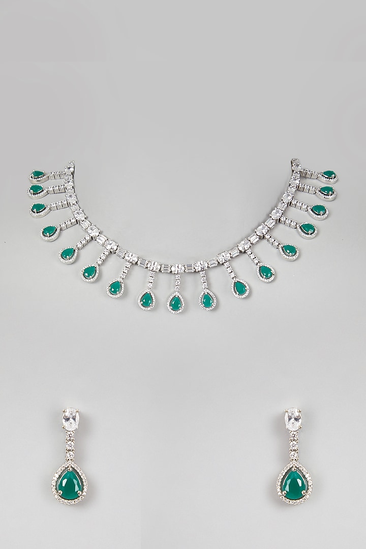 White Finish Green Stones Choker Set by Aster at Pernia's Pop Up Shop