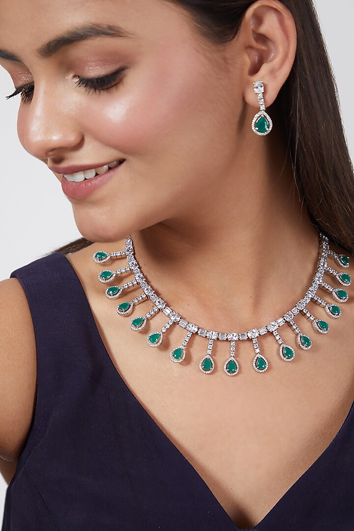 White Finish Green Stones Choker Set by Aster at Pernia's Pop Up Shop